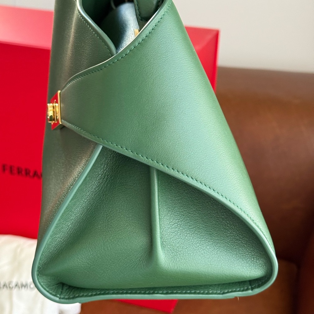 Ferragamo Forest Green Soft Hug Leather Top-Handle Bag - Picture 10 of 16